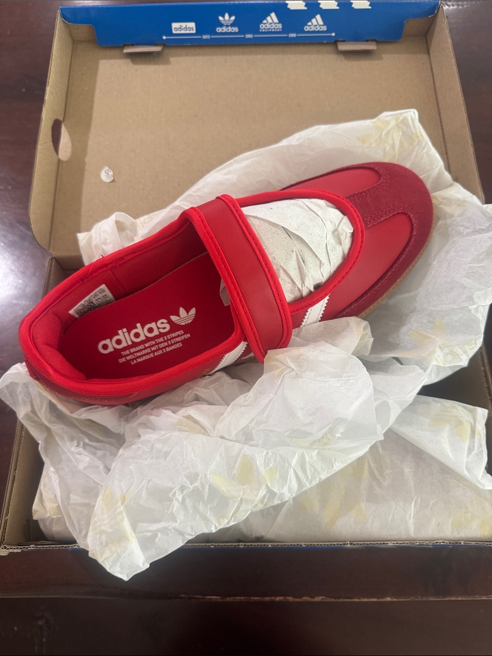 adidas women’s Samba Mary-Jane Sneakers in Red with White Stripes - Picture 5 of 6
